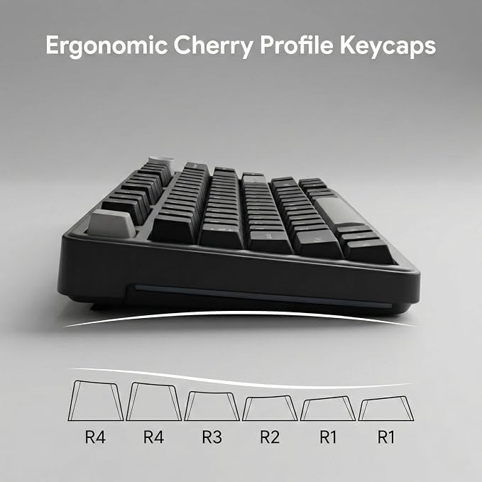 126 Keys PBT Double Shot Keycaps, Beige Black Retro Keycap Set, Cherry Profile Minimalist Grey Style, for Mechanical Keyboard 60% 65% 75% 100% Cherry MX Switches