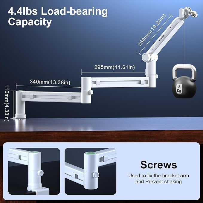 Microphone Arm,Aokeo AK-58i Desk Low Profile Mic Boom Arm Stand,Suitable For Blue Yeti,Snowball iCE,HyperX QuadCast,SoloCast,Elgato Wave,Etc（White）