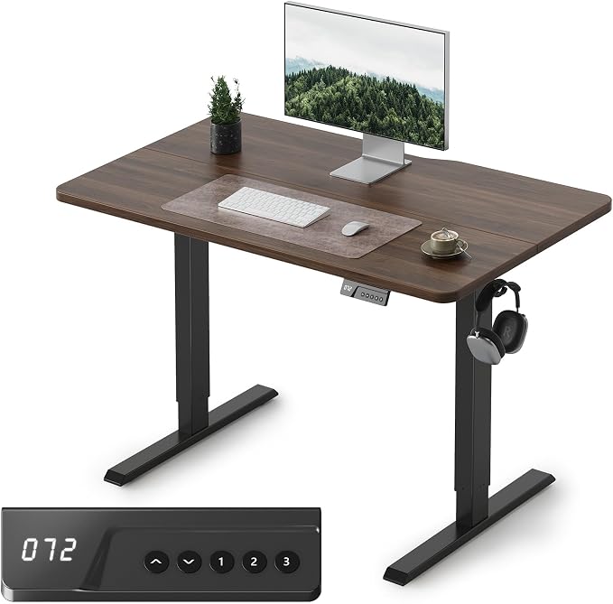 FEZIBO Electric Standing Desk Adjustable Height, 40 x 24 Inch Sit and Stand Desk, Home Office Desk, Ergonomic Workstation Computer Desk, Black Walnut