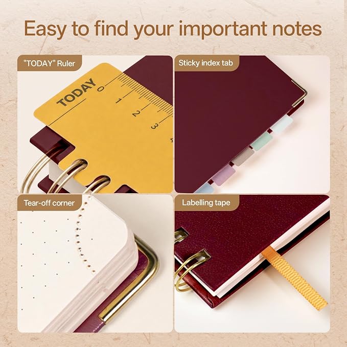 POPRUN Dotted Journal Spiral Notebook, A5 Bullet Dot Grid Journals for Women Men, 120 GSM Thick Paper, 141 Pages Hardcover Notebooks for Journaling, Drawing, Writing, 5.75'' x 8.25'', Burgundy