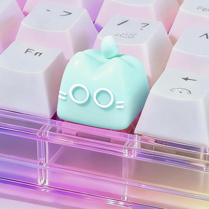 Artisan Keycaps, Cute Cat Custom Key Caps for MX Mechanical Keyboard, Resin Handmade 1U Replacement for Esc Arrow Keys (Green cat)