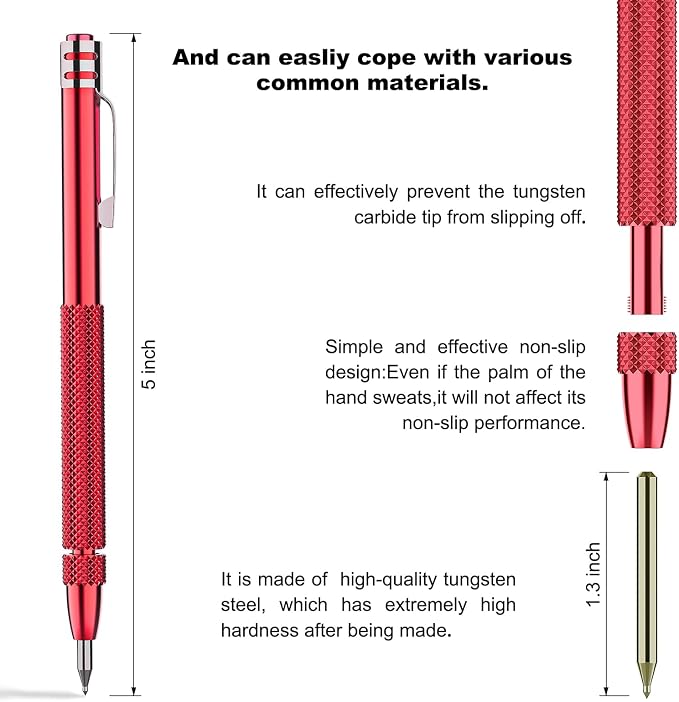 Glieskir 4 Pack Tungsten Carbide Scriber with Magnet,with Extra 21 Replacement Marking Tip And 6-Inch Ruler,Etching Engraving Pen for Glass/Ceramics/Metal Sheet