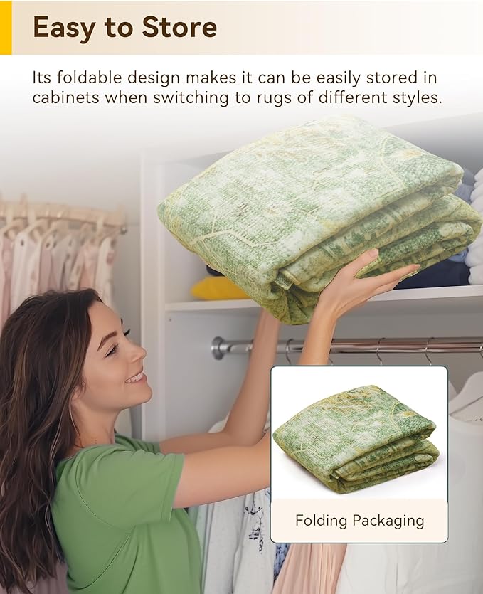 RELEANY Area Rugs Runner 2'x8' Washable Non-Slip, Floral Vintage Distress Medallion Carpet for Kitchen Hallway Bedroom Beside Laundry Room Bathroom, Sage Green Yellow