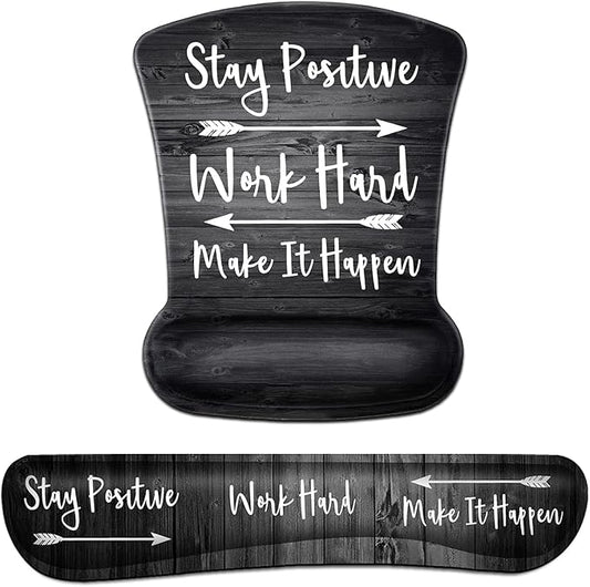 Keyboard Wrist Rest Pad and Ergonomic Mouse Pad Wrist Support Set Stay Positive Work Hard and Make It Happen for Gaming,Office, Comfortable and Pain Relief with Coaster Set