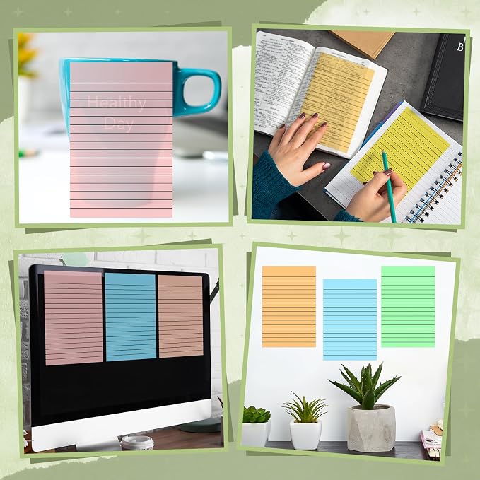 Yinder 6 Pack Colored Transparent Sticky Notes Translucent Clear Lined Self Sticky Notes, Back to School Gift Bible Tab for Planners, School Supplies Office, 30 Sheets/Pack, 4 x 6'' (Rainbow Color)