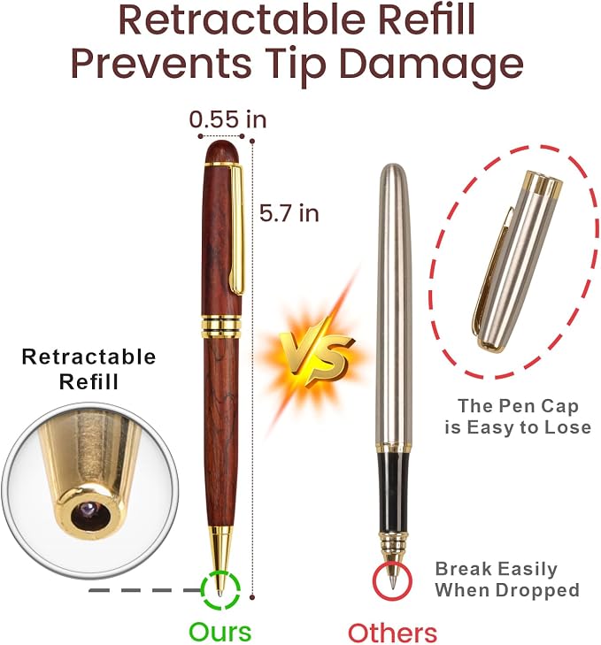 Cambond Wood Ballpoint Pens Gift Set - Luxury Wooden Pens for Men Women Journaling Executive Office, 1.0 mm Medium Point Black Ink, Retractable Twist Writing Pen with Box, 3 Pens with 3 Refills