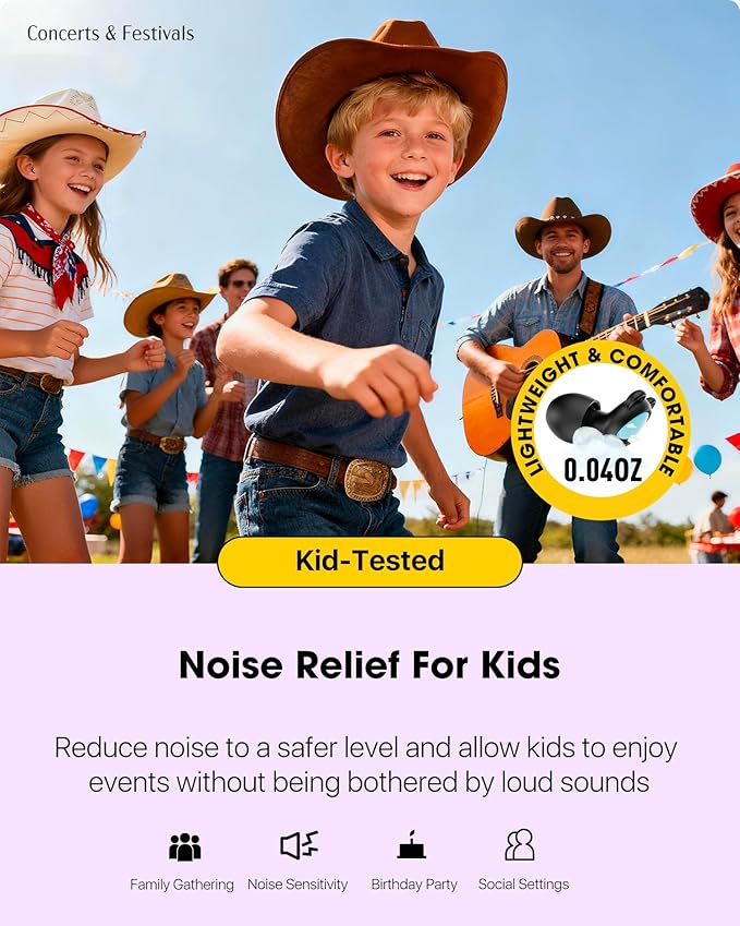 Kids Noise Reduction Ear Plugs(6+yrs) – Reusable Child Ear Protection for Sensitive Ears, Comfortable Earplugs for School, Travel, Focus, Concert, Sleep & Loud Events – 4 Sizes Ear Tips, 26dB,BKBU