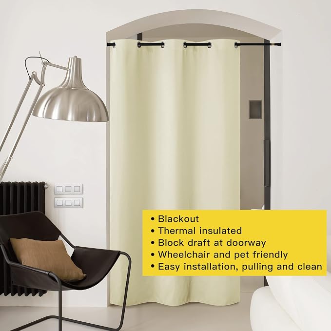 NICETOWN Door Curtain for Doorway Privacy, Beige 132 Inch Length, Room Divider Cover, Blackout Temporary Insulated Closet Panel for Bedroom (1 Panel, 5ft Wide)