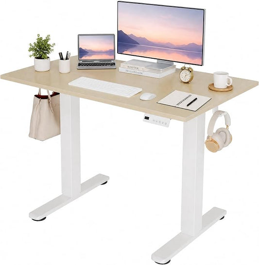 Claiks 40 x 24 Inch Nature Electric Standing Desk | Adjustable Height, Sit Stand, 3 Memory Presets, Cable Management, Space-Optimized, Home Office & Bedroom