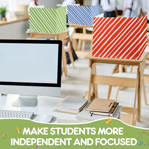 Sherr 30 Pcs School Privacy Boards Bulk for Student Colored Desk Trifold Divider Panels Privacy Partition Folders for School Student Teacher Desks, 15.8 x 13.4 x 11.81 Inches (Stripe Color)