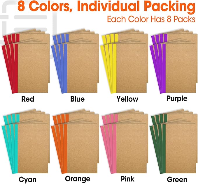 YesBes 64 Pack Composition Notebooks Bulk, A5 Kraft Cover Lined Journaling Notebooks, 8.3”x 5.5” Travel Notebook for School Office Students Artists, 8 Colors 60 Pages