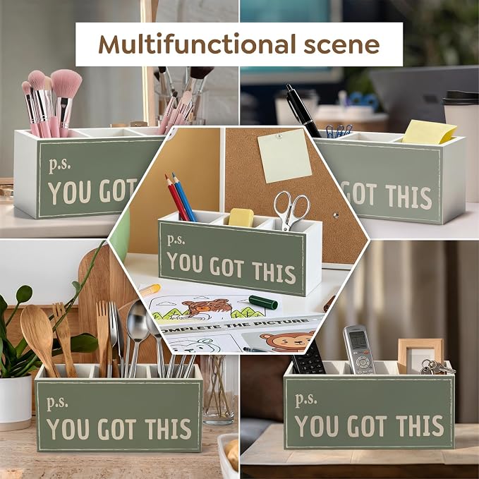 You Got This Inspirational Office Pen Pencil Holder | Encouragement Gifts Wood Desk Organizer and Accessories for Office Tabletop