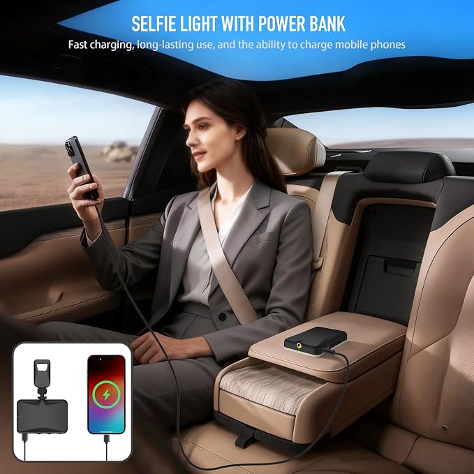 91 LED Portable Charger Selfie Light Video Conference Lighting | with Clip & Camera Tripod Adapter, Rechargeable 2000mAh, CRI 96+, 4 Light Modes, for Phone iPhone Webcam Laptop Makeup
