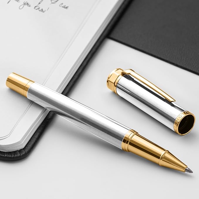 Ellington Pens Luxury Rollerball Pen Set - Smooth Writing, Elegant Design, Quick-Drying, Refillable Liquid Ink, 2 Refills (Black, Blue), Ideal for Professionals, Students