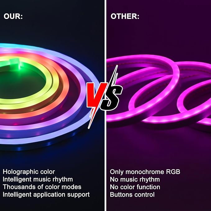 Smart Neon Rope Light 16.4Ft RGB Color Changing IC Neon Lights App Remote | Flexible DIY, App Remote Music Sync,Adjustable, Color Changing, Remote Controlled, Timer, Waterproof