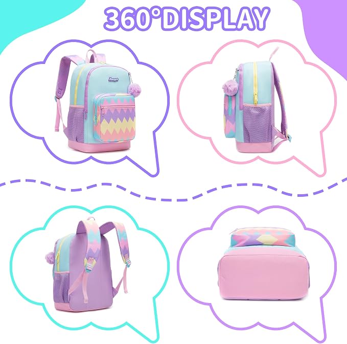 School Backpack for Girls Kids Backpack with Lunch Box Lightweight Elementary Bookbag for Girls Cute Backpacks for School with Pencil Case