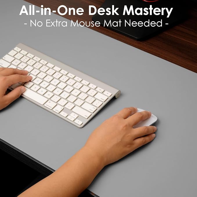 Leather Desk Pad Protector, Waterproof Mouse Pad, PU Desk Mat, Office Desk Cover, Desk Writing Mat for Office/Home/Work/Cubicle (Light Gray) 23.6x13.7 in