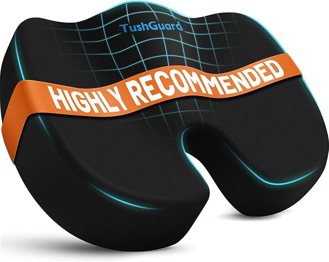 TushGuard Memory Foam Seat Cushion for Office Chair, Car Seat, Black, XL | Office Chair Cushion for Car, Airplane - Chair Pad for Long Sitting Sciatica, Hip, Coccyx,Tailbone Pain Relief, Butt Pillow