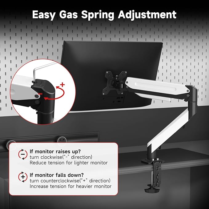Suptek Monitor Mount Gas Spring Monitor Arm Desk Mount Fully Adjustable Fits 17 20 22 23 24 26 27 32 35 inch Monitors Weight Capacity up to 24.25 lbs (Black+White, 17"-35")