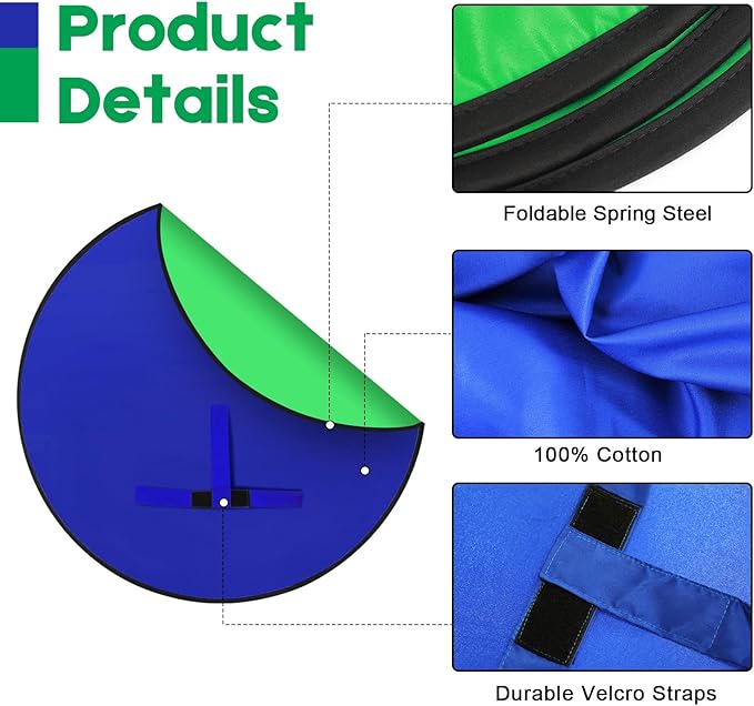 Portable Blue Green Screen Chair, 57 in Greenscreen Backdrop with Stand Double Sided Foldable Green Background, Chroma Key, for Photography Streaming Gaming Photo Zoom Video Chats and Meeting