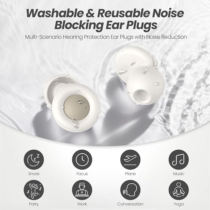 JUSTRVN Ear plugs for sleeping,2 pairs of Noise Reduction Earplug for Concert&Study, Hearing Protection Earplugs 25dB-30dB with 4-Size tips,Reusable Silicone Earplugs for Comfort,Focus and Loud Events