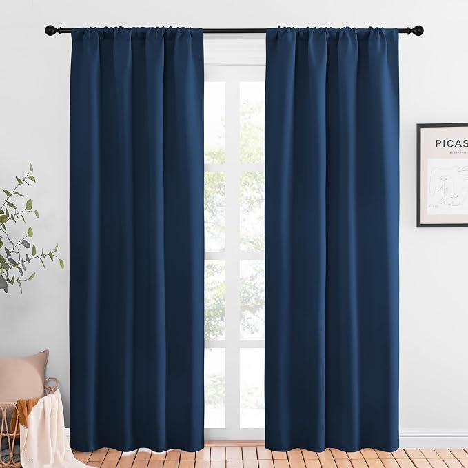 NICETOWN Blackout Curtains for Living Curtains, Moroccan Blue, 2 Panels, 42 by 84, Room Darkening Window Curtain Panels, Easy-Care Solid Thermal Insulated Draperies/Drapes for Daughter Room