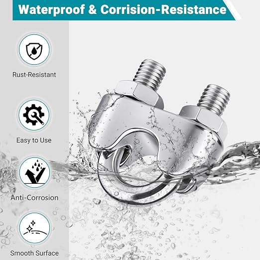 25Pcs 3/16 inch Stainless Steel Wire Rope Cable Clamp,M4 Wire Rope Clamp for Various Commercial, Industrial, and Residential Projects