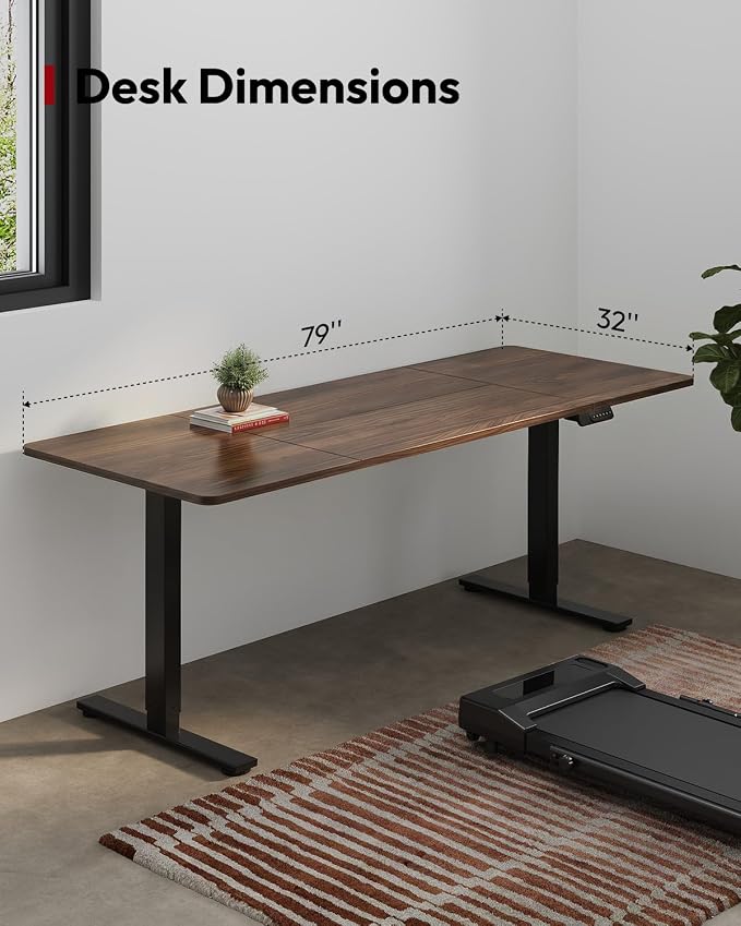 SANODESK Dual Motor Electric Standing Desk 79 x 32 Inches, Height Adjustable Sit Stand Desk with Large Splice Board for Home Office, Computer Workstation, Study & Gaming, Black Frame/Black Walnut Top