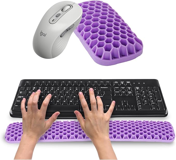 Ergonomic Keyboard and Mouse Wrist Rest Set, Silicone Honeycomb Design, 17.7 x 2.8 x 1 Inches, Non-Deformable Support for Office Gaming Typing (Purple)