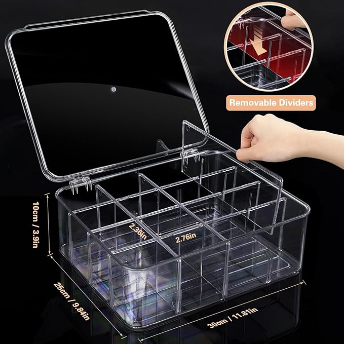 Sock Underwear Organizer, 16 Compartment Adjustable Dividers Tie Bras Socks Underwear Drawer Organizers for Closet, Clear Plastic Storage Containers Box with Lids for Bra Ties Scarf Socks