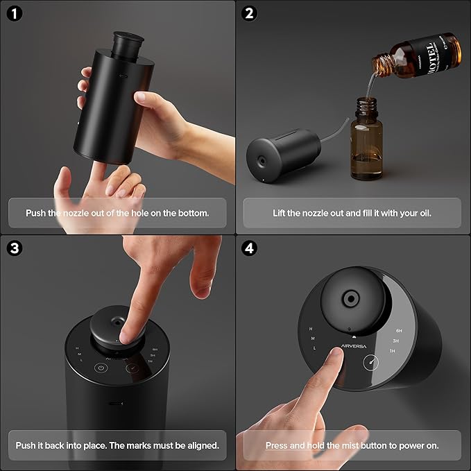Waterless Essential Oil Diffuser Starter Kit with 30mL Hotel Scent Fragrance Oil Inspired by Ritz-C., Battery Operated Premium Portable Mini Scent Air Machine for Home Car Office, Desert Titanium ANX