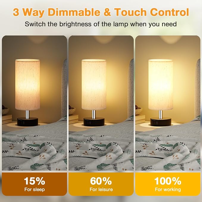 PartageiZ Small Touch Bedside Lamp for Bedroom - Table Lamps for Nightstand, Minimalist Night Stands Light Lamp, Desk Lamps for Reading, Kids, Living Room, Office, Dorm