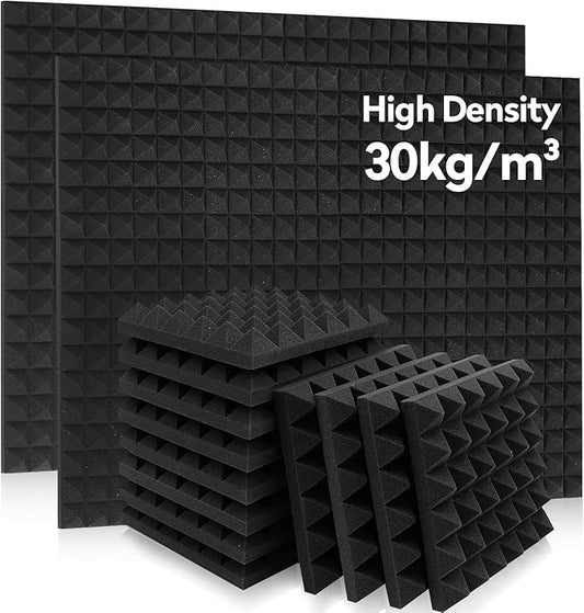 36 Pack AUSLET Acoustic Panels 12 x 12 x 2 Inches, Pyramid Sound Proof Foam Panels for Wall, High Density Black Acoustic Foam Panels,Soundproof Wall Panels