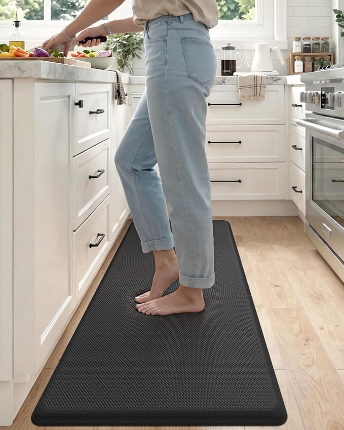 DEXI Kitchen Mat Cushioned Anti Fatigue, Extra Long Large Comfort Standing Floor Mats Waterproof, Memory Foam Antifatigue Runner Rug for Desk Office, Sink, Laundry, 70x20, Black