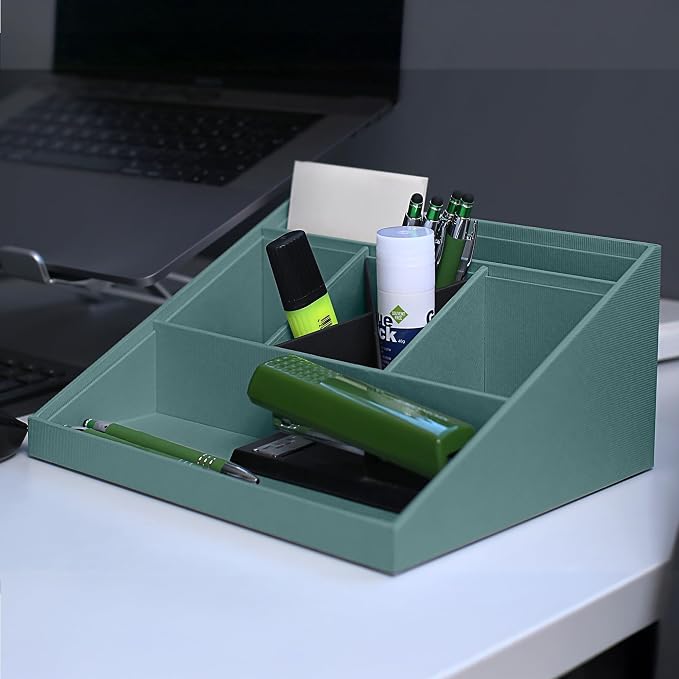 Rössler SOHO desk organiser | Multifunctional desk accessory with 6 compartments | Ideal as an office organiser, pen holder or filing system | Space-saving & hand-glued | Colour: Opal Green