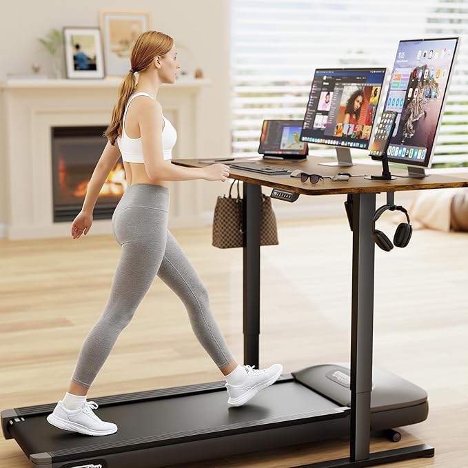 Furmax Electric Standing Desk, 45 x 24 Inches Sit Stand up Desk, Sit Stand Height Adjustable Home Office Desk with 4 Height Position Memory (Rustic Brown, 45)