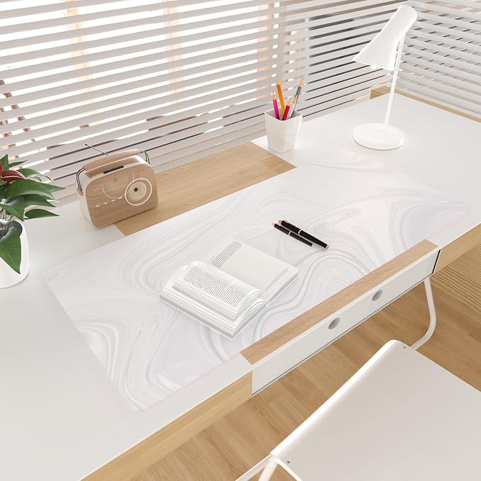 Colorful Star White Marble Large Mouse Pad, Waterproof Office Desk Mat, Non-Slip Computer Gaming Mouse Pad, XXL PC Laptop Protector Pads, PU Leather Desk Writing Pads for Office Home, 31.5" x 15.7"