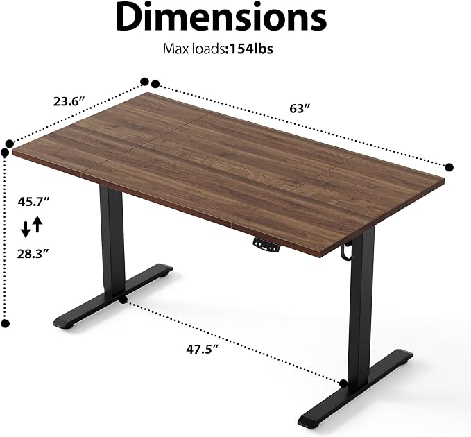 Agilestic Electric Standing Desk, 63 x 23.6 Inches, Dark Walnut