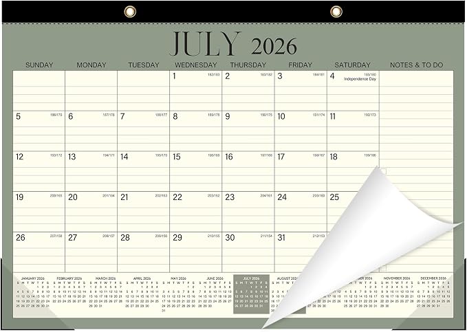ZTX Desk Calendar 2026-2027,18 Months Calendar from July 2026 to December 2027,17" x 12" Big Calendars 2026-2027 Monthly Planner with Plastic Cover for Teacher Home Desk Top Green