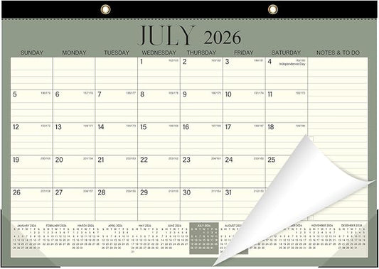 ZTX Desk Calendar 2026-2027,18 Months Calendar from July 2026 to December 2027,17" x 12" Big Calendars 2026-2027 Monthly Planner with Plastic Cover for Teacher Home Desk Top Green