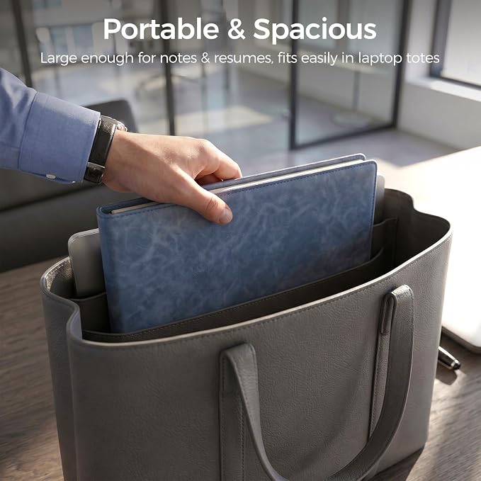Koogel Portfolio Leather Binder, Dark Blue Padfolio Folder for Legal Pad Portfolio Organizer with 30 Sheets Writing Notepad
