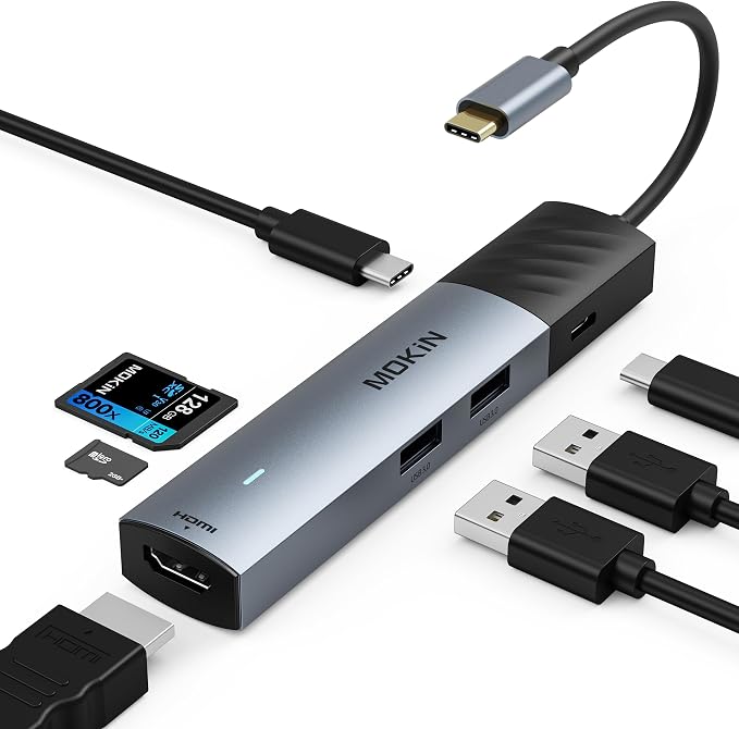 USB C Hub HDMI Adapter for MacBook Pro/Air, MOKiN 7 in 1 USB C Dongle with HDMI (Black-White)