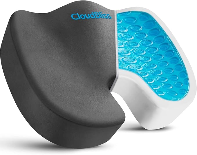 CloudBliss Gel Memory Foam Seat Cushion for Long Sitting, X-Large, Grey | Gel Chair Pad for Tailbone, Coccyx, Sciatica , Soft Suede Cover, Non-Slip , Washable Mesh, for office, home, car