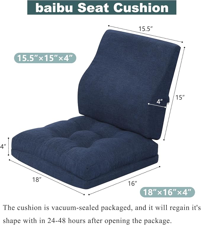 baibu Memory Foam Small Recliner Cushions with Lumbar Support Pillow Set, 18x16x4 Inch Dual-Layer Design Non-Slip Recliner Seat Cushion & Back Support Pillow for Reduce Hip & Lumbar Pain, Navy Blue