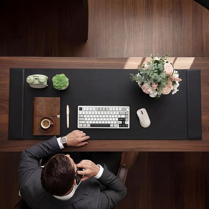 47.2 x 17 Inch Leather Desk Pad Protector with Side Rails, Executive Office Desk Mat for Home Workspace, Writing Surface, Mouse & Keyboard Pad, Elegant Gift for Men Dad Husband(Black)
