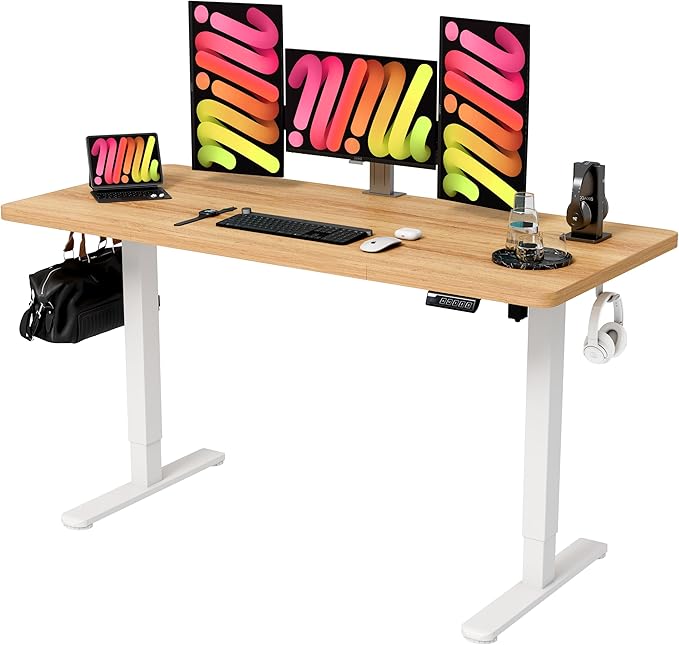 Monomi Electric Standing Desk 55x24 inch, Height Adjustable Sit Stand Desk for Home Office, Computer PC Gaming Desk, Study Writing Workstation with Memory Controller, Two-Piece Desktop,Natural