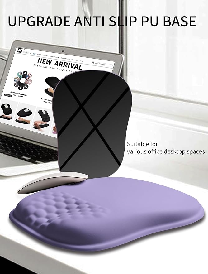 Hokafenle Ergonomic Wrist-Hugging Mouse Pad Wrist Support, U-Shaped Holding Wrist Rest Mousepad for Carpal Tunnel Pain Relief with Cushioned Memory Foam Slope Massage Bulge (10.2x8.3 in,Lavender)