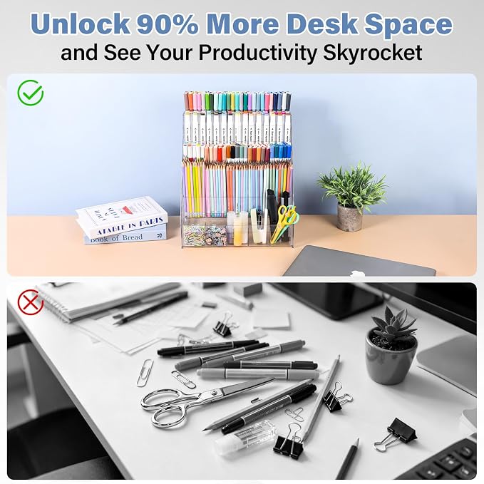 CELSOL Acrylic Desk Organizer – 5 Tier 25 Compartments Vertical Storage for Pens, Markers, Art Supplies & Office Accessories – Clear Desk Storage Solution for Home, Office & School
