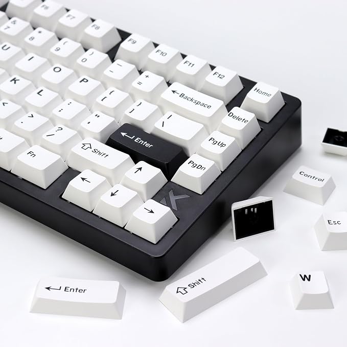 Bow PBT Double Shot Keycap Set,174 Keys White and Black Custom Key Cap Keycaps 60 Percent Cherry Profile Keycaps for 61/64/68/84/87/100/104/108 Mechanical Keyboard