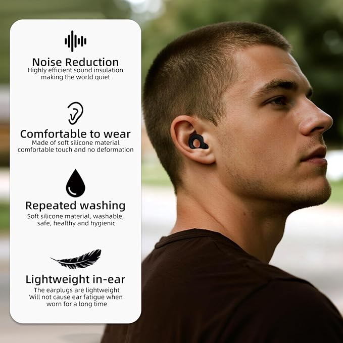 Quiet Ear Plugs for Sleep,28db Noise Reducing Silicone Earplugs – Reusable Comfort Fit Hearing Protection for Sleeping, Focus, Travel & Relaxation – Soft, Washable (Black, One Size)